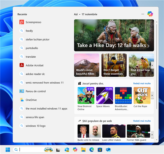 ExperienÈ›a de cÄƒutare implicitÄƒ din Windows 11