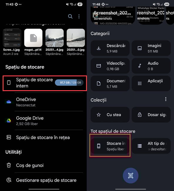 Acceseaz&Auml; spa&Egrave;iul de stocare intern