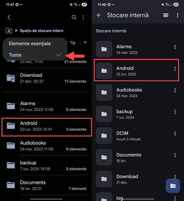 Deschide folderul Android