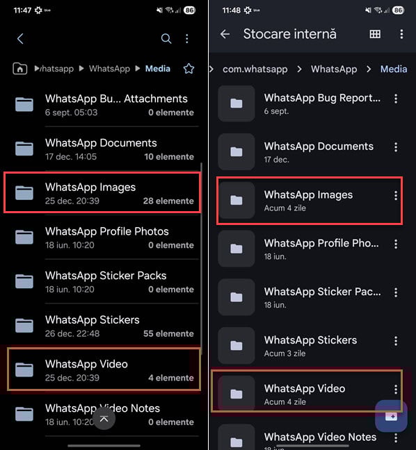Aici sunt p&Auml;strate pozele &Egrave;i clipurile video primite pe WhatsApp