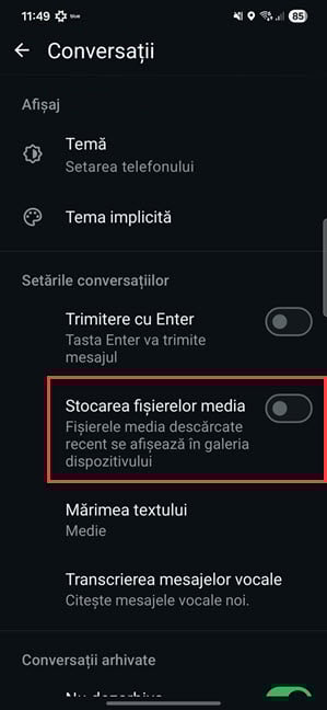 Dezactiveaz&Auml; Stocarea fi&Egrave;ierelor media