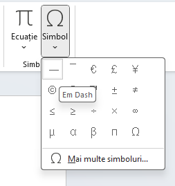 Em Dash apare &Atilde;&reg;n lista Simbol