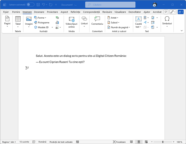 D&Auml; clic &Atilde;&reg;n document, acolo unde vrei linia de dialog