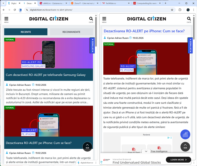 Dou&Auml; site-uri afi&Egrave;ate &Atilde;&reg;n paralel, &Atilde;&reg;n Google Chrome