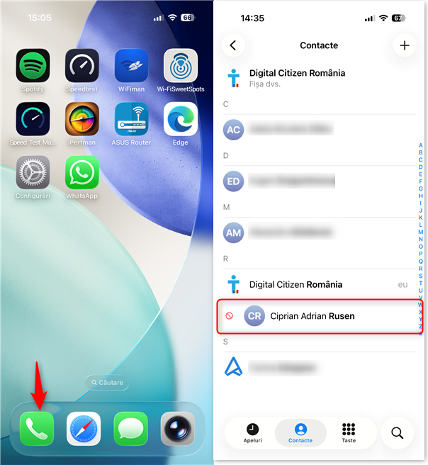 Aplica&Egrave;ia Telefon semnalizeaz&Auml; contactele blocate