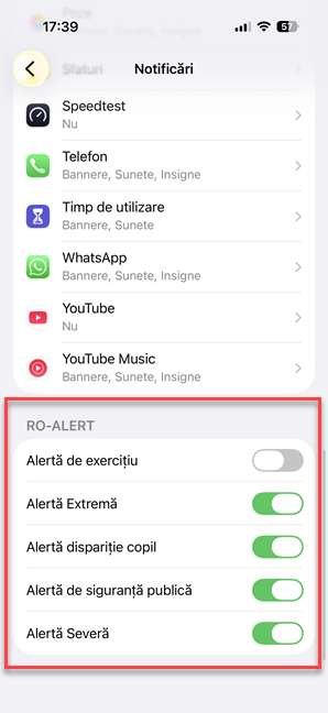 Dezactiveaz&Auml; RO-ALERT pe iPhone