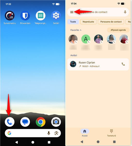 &Atilde;n aplica&Egrave;ia Telefon, apas&Auml; pe liniile verticale