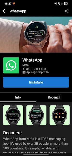 Aplica&Egrave;ia WhatsApp este disponibil&Auml; &Atilde;&reg;n Connect IQ