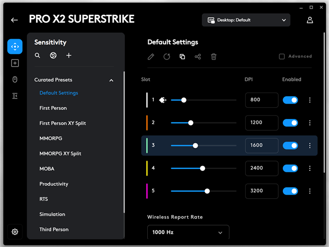 Configurarea set&Auml;rilor de sensibilitate pentru mouse