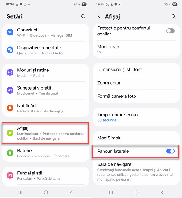 &Atilde;n Set&Auml;ri navigheaz&Auml; la Afi&Egrave;aj > Panouri laterale