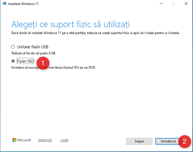 Alege s&Auml; creezi un fi&Egrave;ier ISO cu instalarea Windows 11