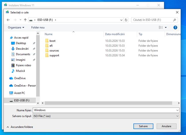 Alege unde salvezi fi&Egrave;ierul ISO cu Windows 11 &Egrave;i ce nume are