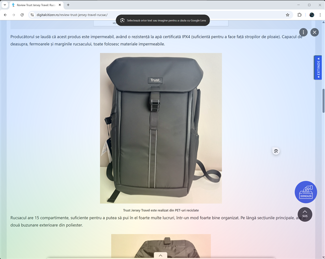 Stratul afi&Egrave;at de Google Lens peste pagina curent&Auml;