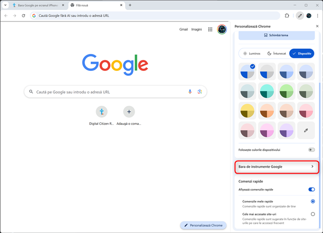 D&Auml; clic pe Bara de instrumente Google