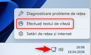 Clic dreapta pe Re&Egrave;ea > Efectua&Egrave;i testul de vitez&Auml;
