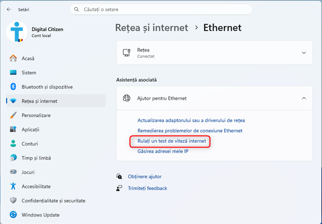 Cum accesezi testul de vitez&Auml; din Set&Auml;ri