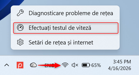 Clic dreapta pe Wi-Fi > Efectua&Egrave;i testul de vitez&Auml;