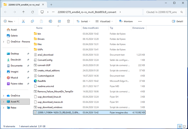 Fi&Egrave;ierul ISO cu Windows 11 este generat