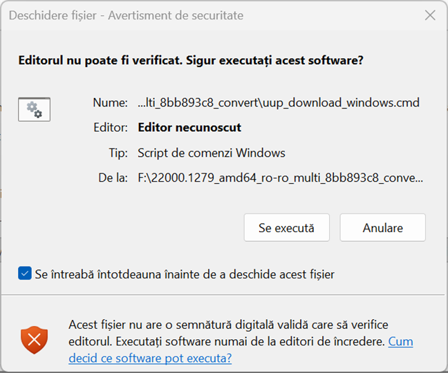 D&Auml; clic pe Se execut&Auml; &Egrave;i apoi pe Da