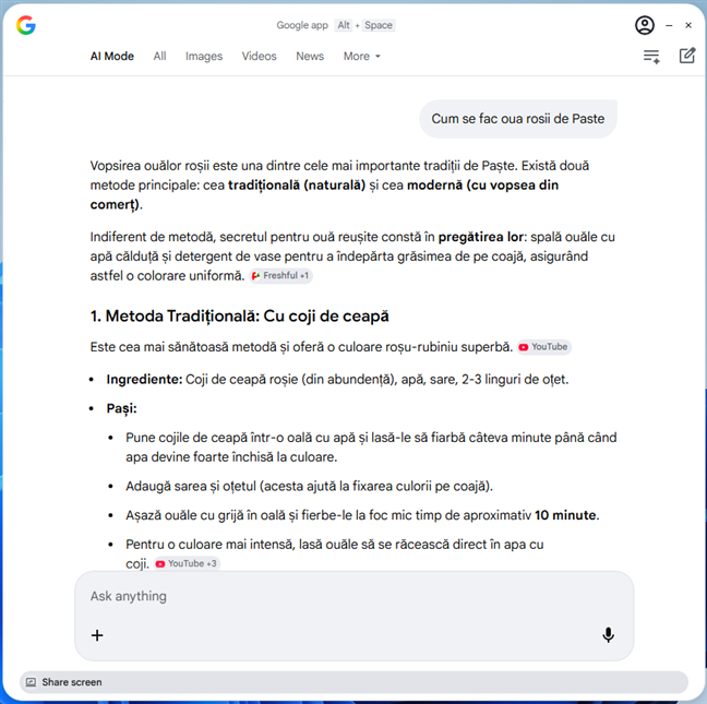 Po&Egrave;i realiza c&Auml;ut&Auml;ri pe internet cu AI Mode