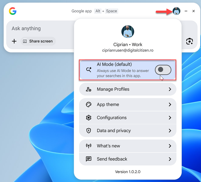 Po&Egrave;i deactiva AI Mode