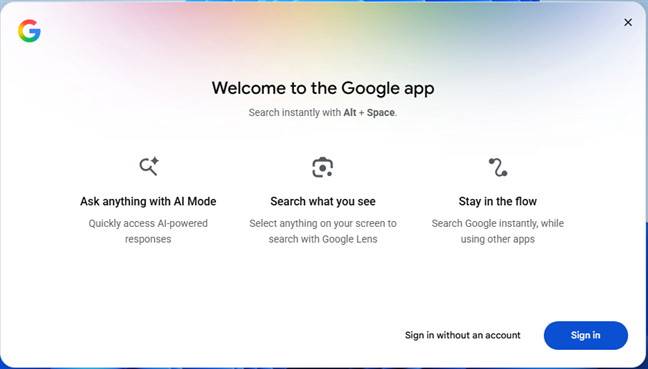 Aplica&Egrave;ia Google pentru Windows poate fi utilizat&Auml; &Egrave;i f&Auml;r&Auml; cont