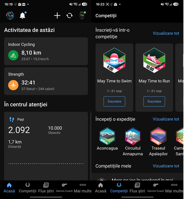 AplicaÈia Garmin Connect