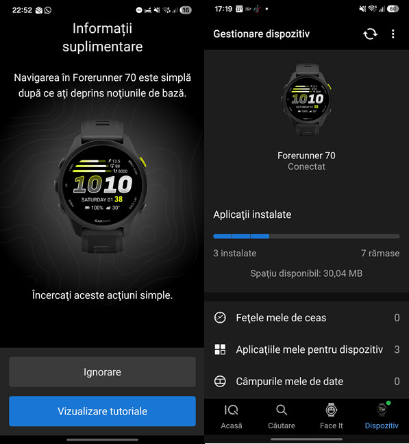 Nu sunt multe aplicaÈii disponibile pentru Forerunner 70