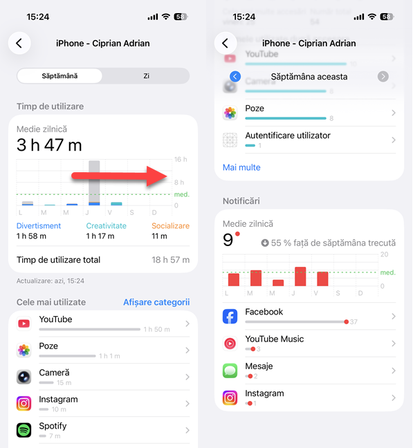 Exploreaz&Auml; raportul s&Auml;pt&Auml;m&Atilde;&cent;nal de utilizare a iPhone-ului