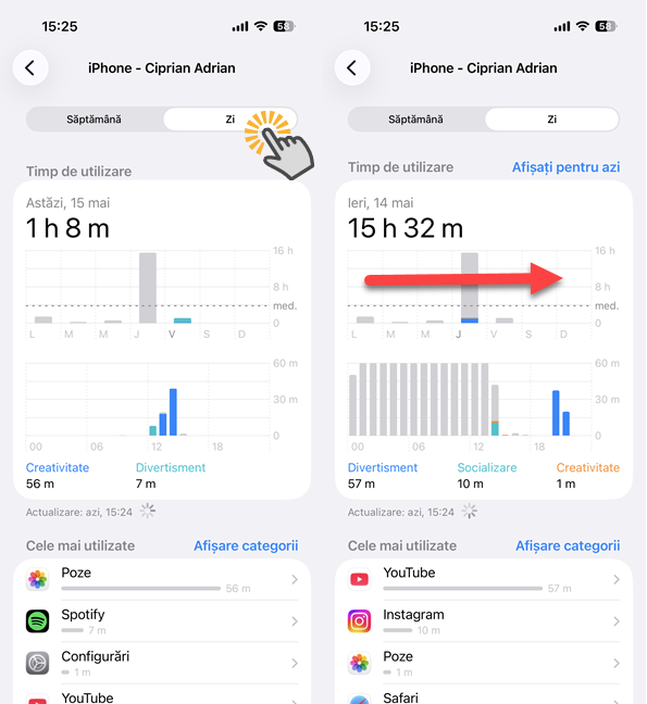 Exploreaz&Auml; raportul zilnic de utilizare a iPhone-ului