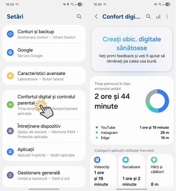 Deschide Set&Auml;ri &Egrave;i apas&Auml; pe Confortul digital &Egrave;i controlul parental