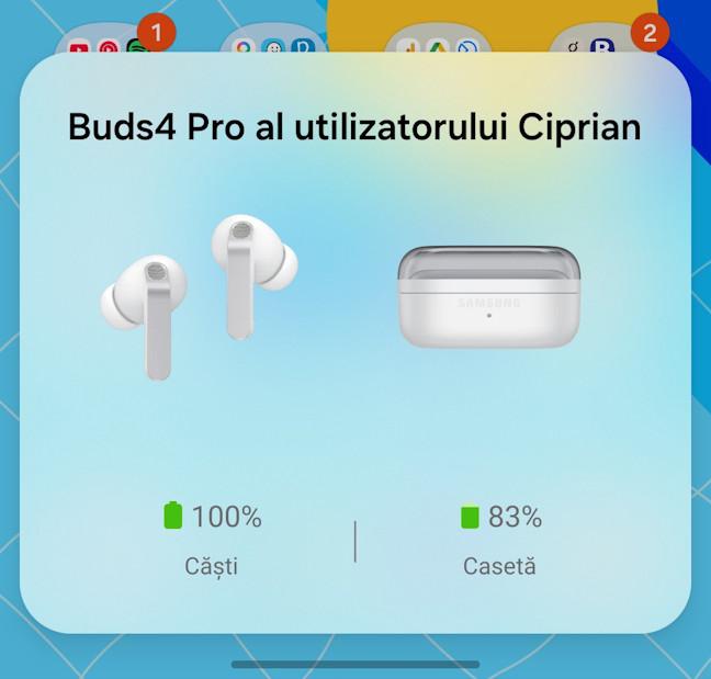 Widgetul de baterie pentru Samsung Galaxy Buds4 Pro