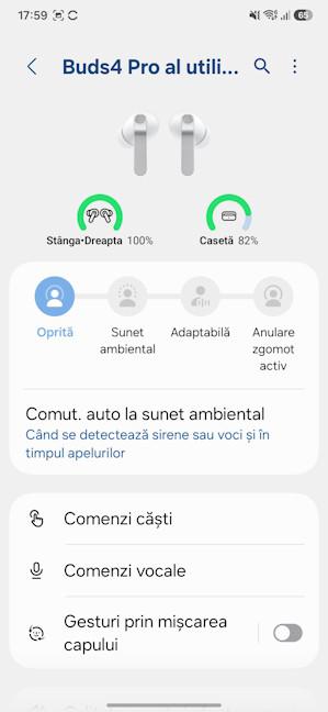 Samsung Galaxy Buds4 Pro se administreaz&Auml; din Set&Auml;ri