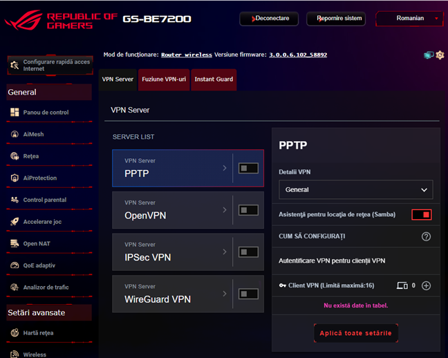 GSâBE7200 poate fi transformat în server VPN