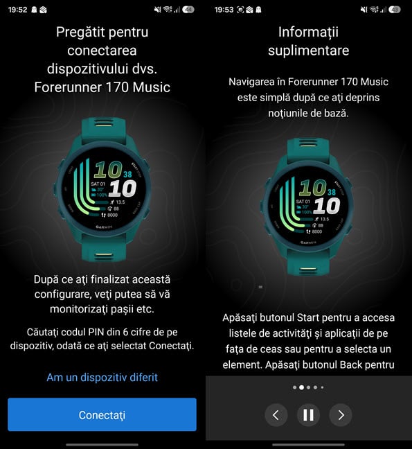 Configurarea Garmin Forerunner 170 Music