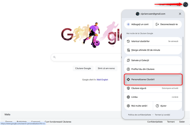 Acceseaz&Auml; Personalizarea C&Auml;ut&Auml;rii