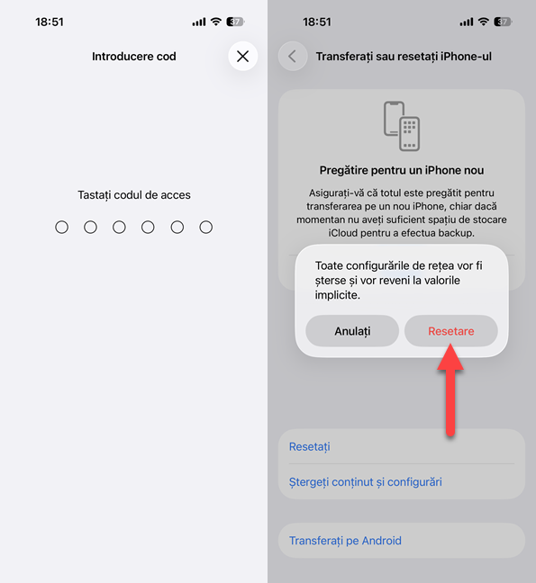 Introdu PIN-ul Èi apasÄ pe Resetare