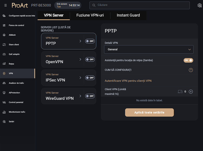 ASUS ProArt PRT-BE5000 poate deveni server VPN
