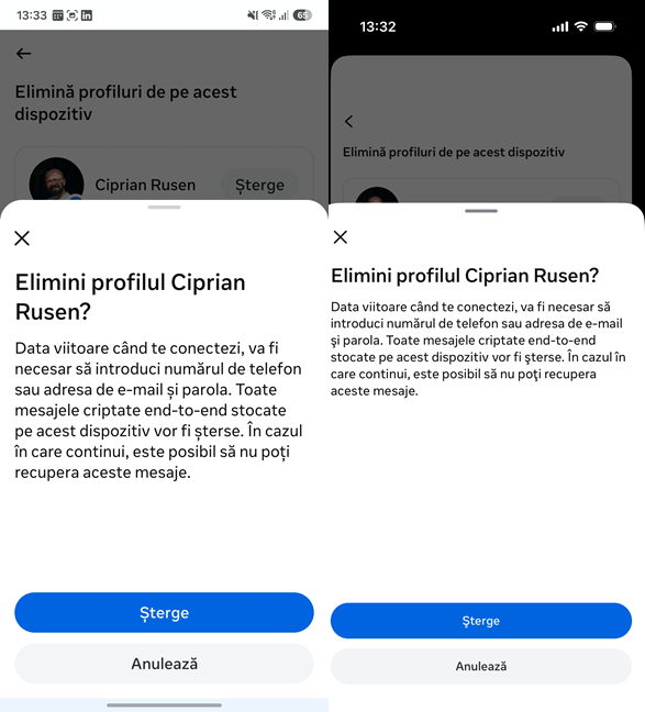 Confirm&Auml; eliminarea profilului