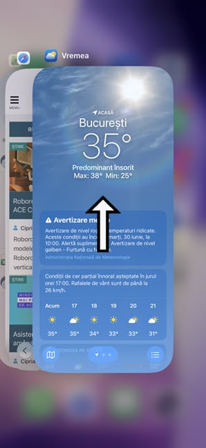 GliseazÄ Ã®n sus peste aplicaÈia pe care vrei sÄ o închizi