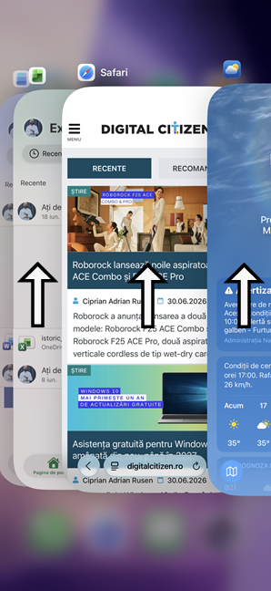 GliseazÄ Ã®n sus cu trei degete peste trei aplicaÈii simultan