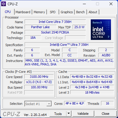 Detalii despre Intel Core Ultra 7 356H