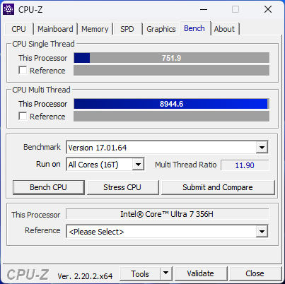 Rezultatele în CPU-Z