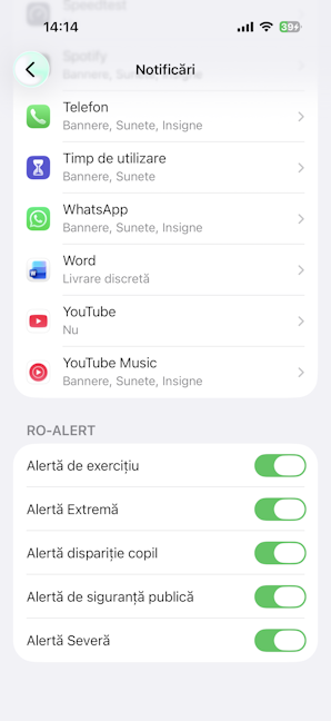 iPhone nu are un loc separat pentru mesajele RO-ALERT
