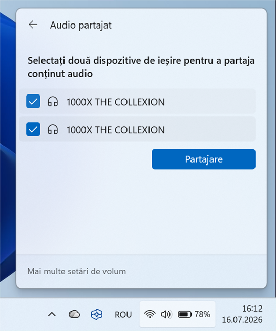 Alege dispozitivele &Egrave;i d&Auml; clic pe Partajare