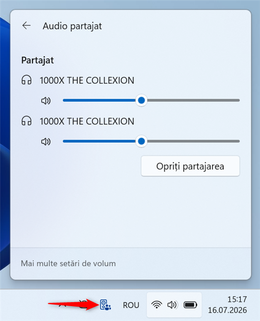 Configureaz&Auml; func&Egrave;ia Audio partajat
