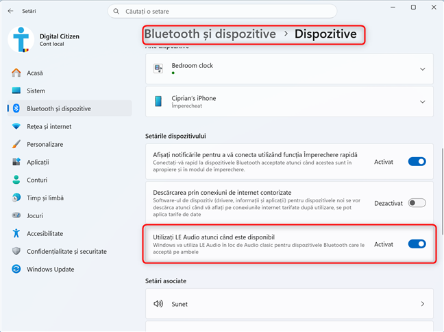 Activeaz&Auml; Utiliza&Egrave;i LE Audio atunci c&Atilde;&cent;nd este disponibil