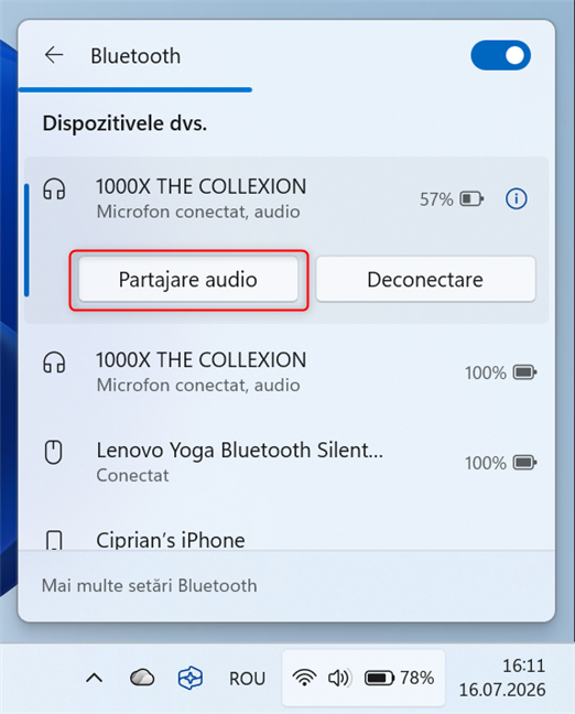 D&Auml; clic pe Partajare audio