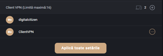 Lista conturilor care pot accesa serverul VPN