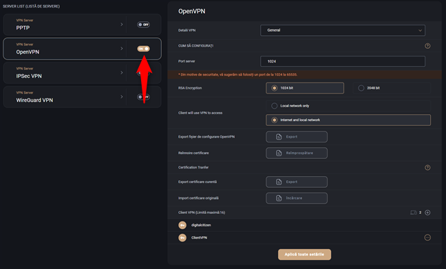 DezactiveazÄ serverul VPN de pe routerul ASUS